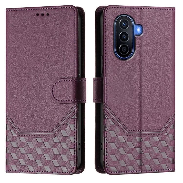 For Huawei nova Y70 Plus Honeycomb Embossing RFID Leather Phone Case