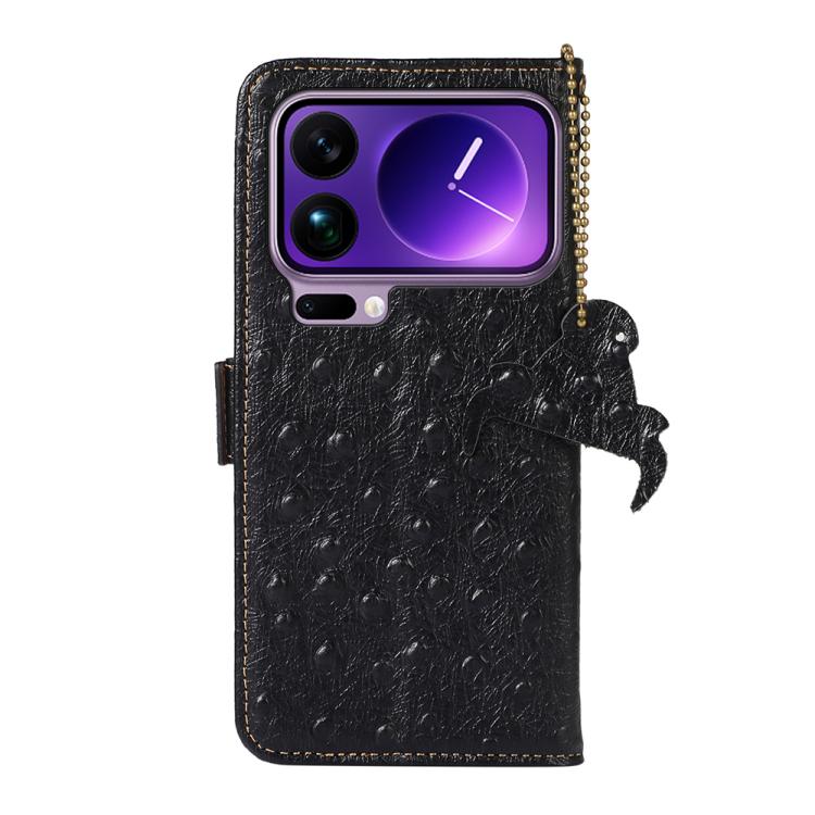 For Xiaomi 17 Pro Max Ostrich Pattern Genuine Leather RFID Phone Case