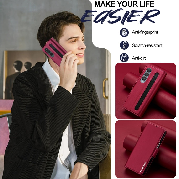 For Samsung Galaxy Z Fold4 LC.IMEEKE L1 Series Frosted Fine Texture PU Phone Case with Pen Slot, Pen Not Included