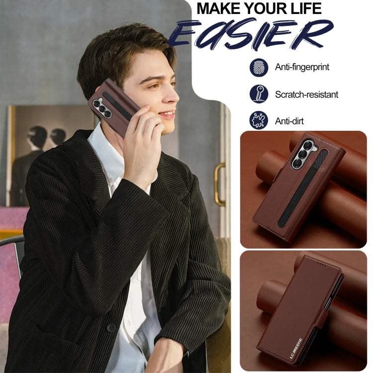 For Samsung Galaxy Z Fold5 LC.IMEEKE L1 Series Frosted Fine Texture PU Phone Case with Pen Slot, Pen Not Included