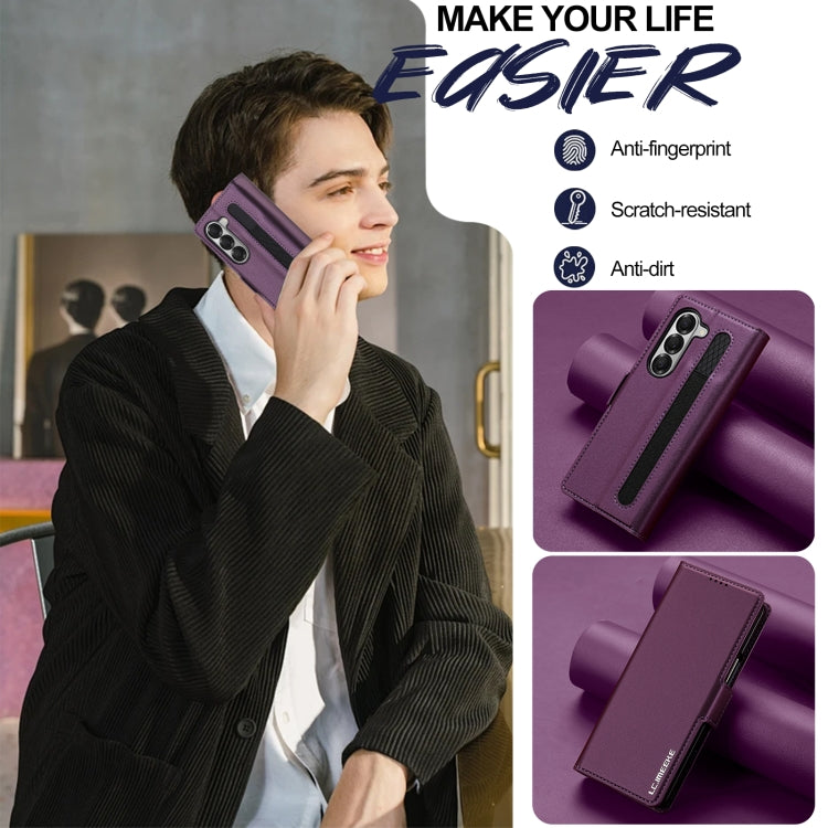 For Samsung Galaxy Z Fold5 LC.IMEEKE L1 Series Frosted Fine Texture PU Phone Case with Pen Slot, Pen Not Included