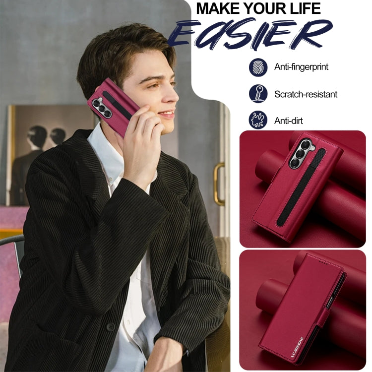 For Samsung Galaxy Z Fold5 LC.IMEEKE L1 Series Frosted Fine Texture PU Phone Case with Pen Slot, Pen Not Included
