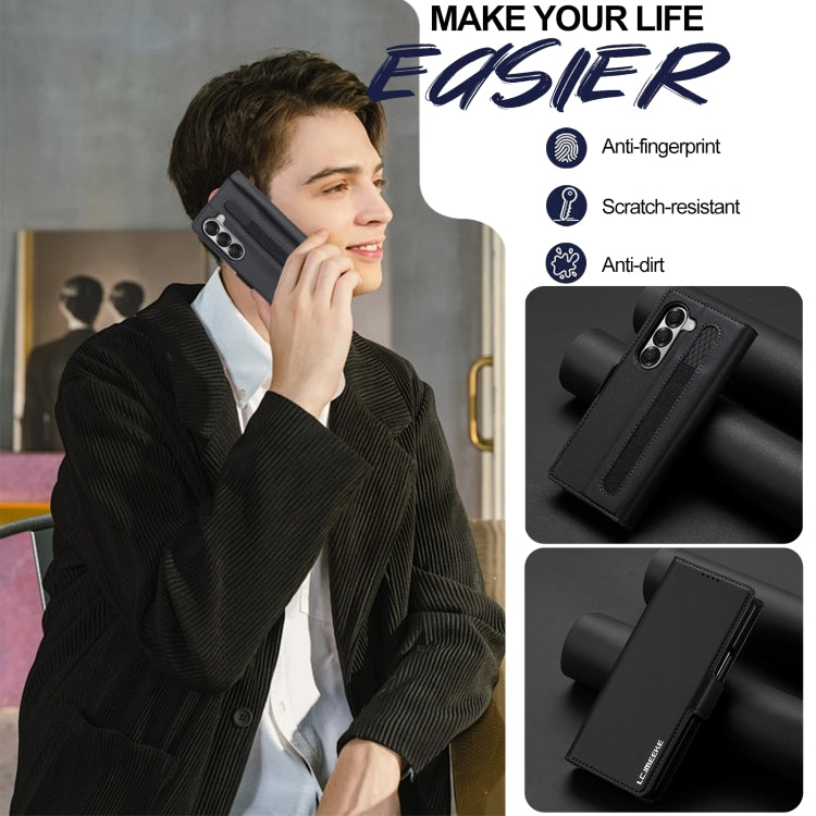 For Samsung Galaxy Z Fold6 LC.IMEEKE L1 Series Frosted Fine Texture PU Phone Case with Pen Slot, Pen Not Included