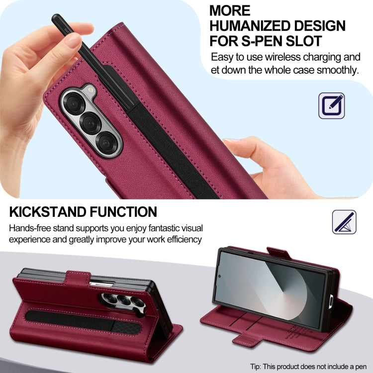 For Samsung Galaxy Z Fold6 LC.IMEEKE L1 Series Frosted Fine Texture PU Phone Case with Pen Slot, Pen Not Included