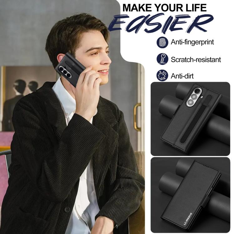 For Samsung Galaxy Z Fold7 5G LC.IMEEKE L1 Series Frosted Fine Texture PU Phone Case with Pen Slot, Pen Not Included