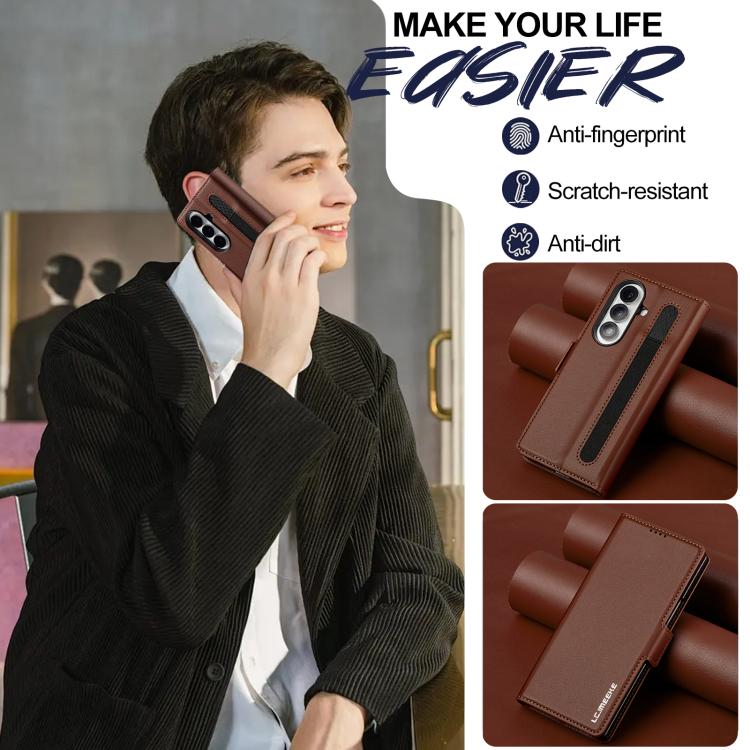 For Samsung Galaxy Z Fold7 5G LC.IMEEKE L1 Series Frosted Fine Texture PU Phone Case with Pen Slot, Pen Not Included