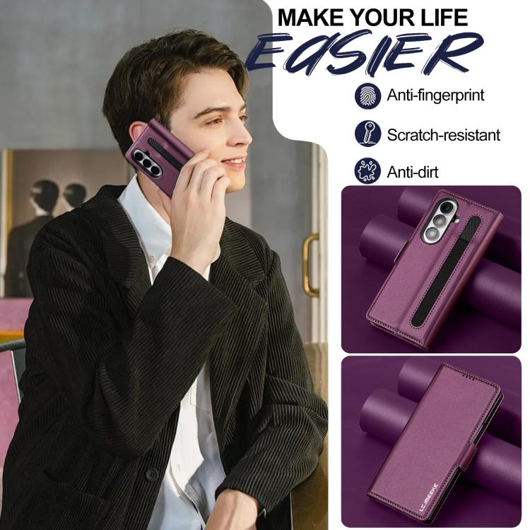 For Samsung Galaxy Z Fold7 5G LC.IMEEKE L1 Series Frosted Fine Texture PU Phone Case with Pen Slot, Pen Not Included