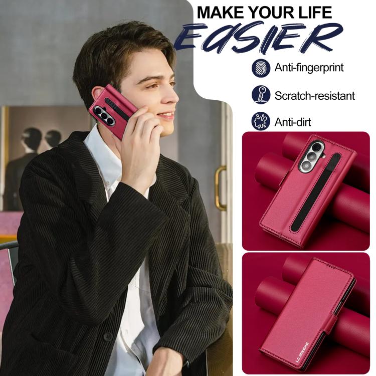 For Samsung Galaxy Z Fold7 5G LC.IMEEKE L1 Series Frosted Fine Texture PU Phone Case with Pen Slot, Pen Not Included