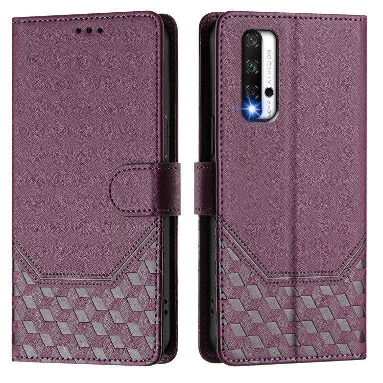 For Honor 20 / 20 Pro / 20S 4G Honeycomb Embossing RFID Leather Phone Case