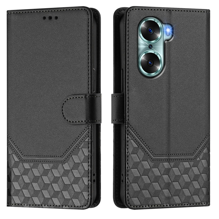 For Honor 60 5G Honeycomb Embossing RFID Leather Phone Case