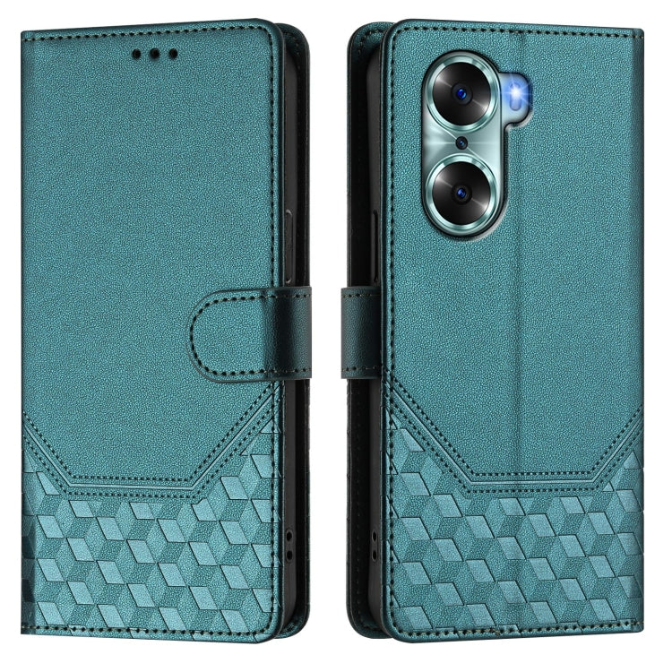 For Honor 60 5G Honeycomb Embossing RFID Leather Phone Case