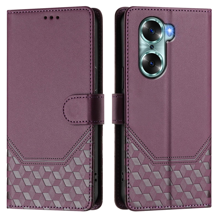 For Honor 60 5G Honeycomb Embossing RFID Leather Phone Case