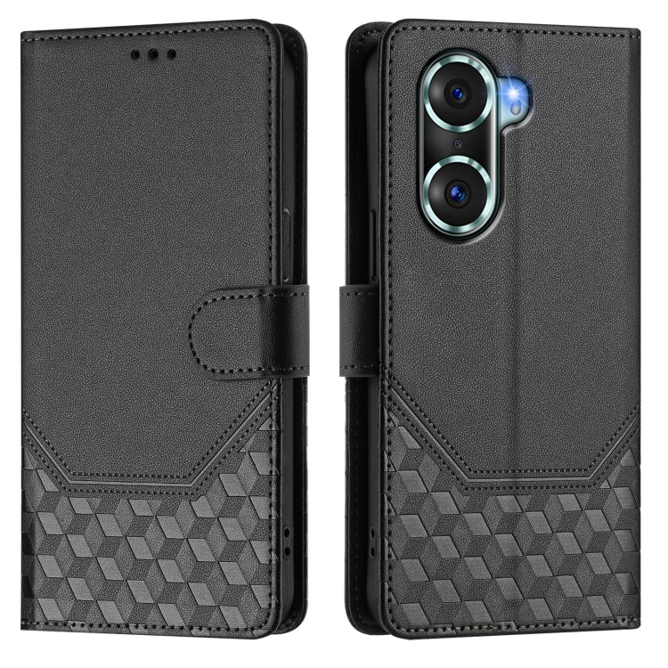 For Honor 60 Pro 5G Honeycomb Embossing RFID Leather Phone Case
