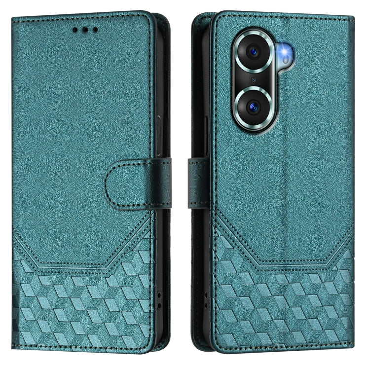 For Honor 60 Pro 5G Honeycomb Embossing RFID Leather Phone Case