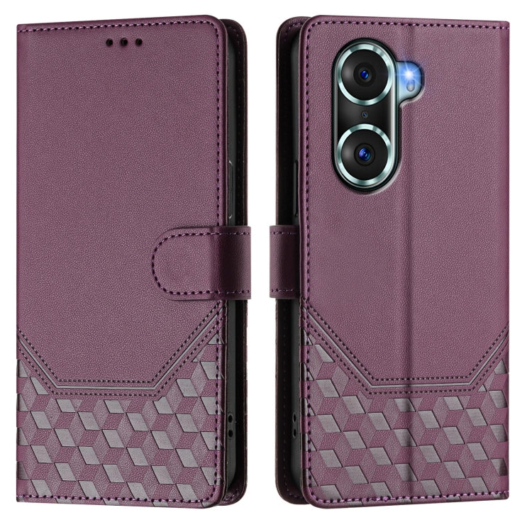 For Honor 60 Pro 5G Honeycomb Embossing RFID Leather Phone Case