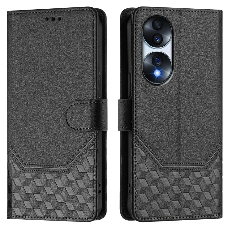 For Honor 70 5G Honeycomb Embossing RFID Leather Phone Case