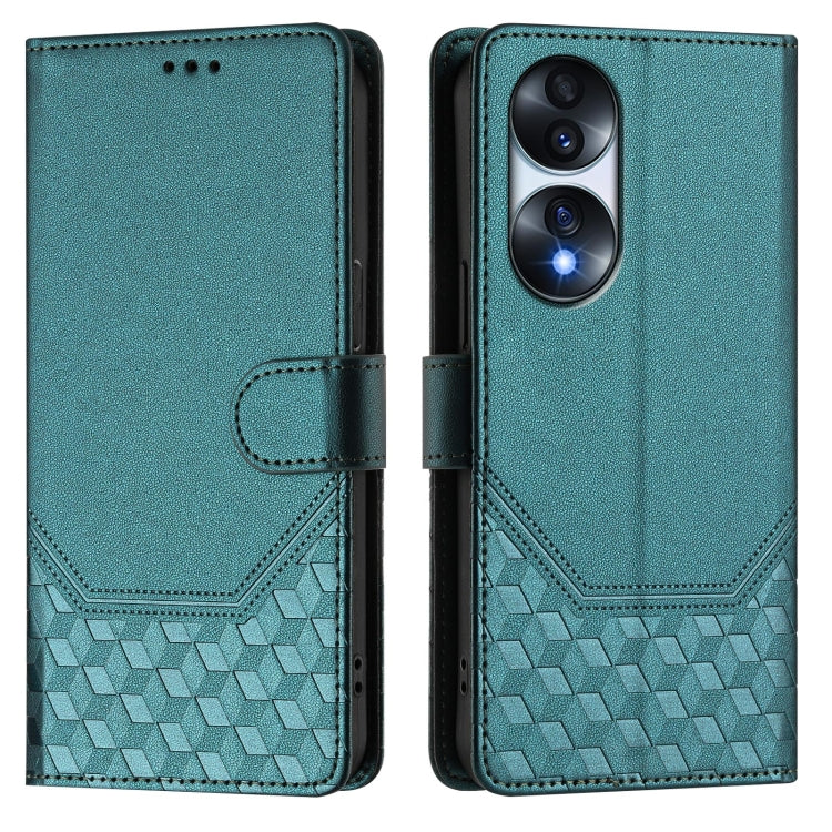 For Honor 70 5G Honeycomb Embossing RFID Leather Phone Case