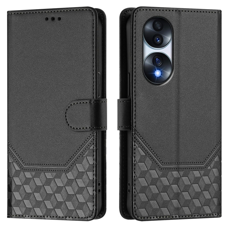 For Honor 70 Pro 5G Honeycomb Embossing RFID Leather Phone Case