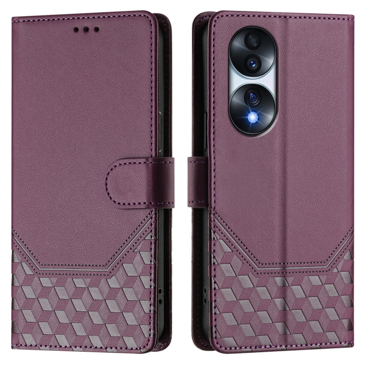 For Honor 70 Pro 5G Honeycomb Embossing RFID Leather Phone Case