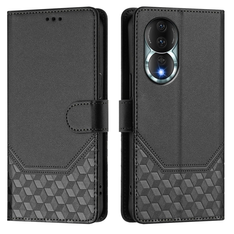 For Honor 80 5G Honeycomb Embossing RFID Leather Phone Case