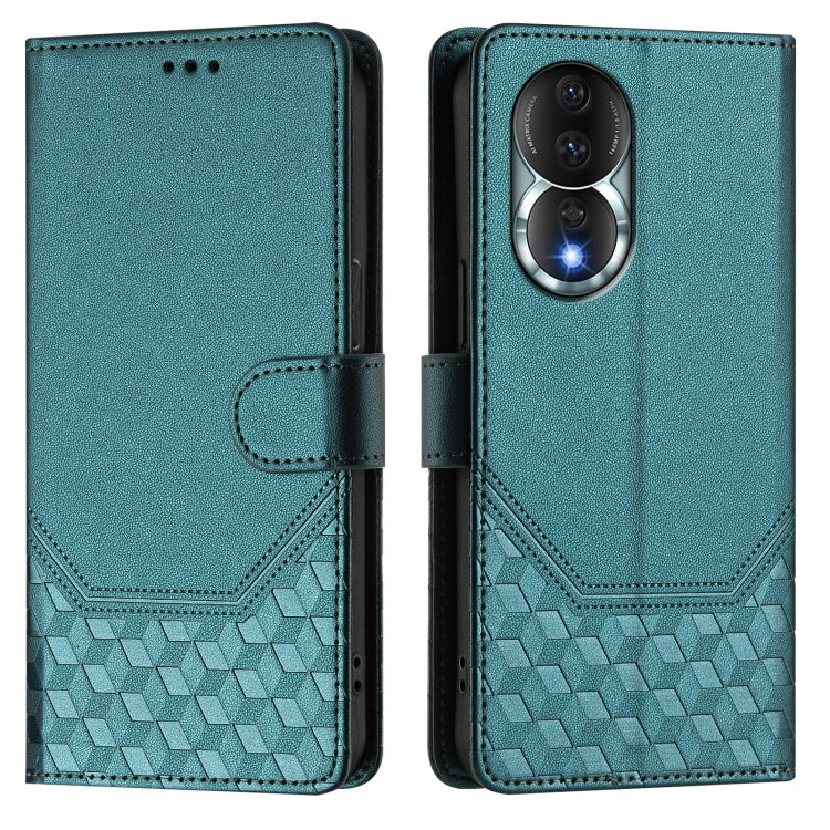 For Honor 80 5G Honeycomb Embossing RFID Leather Phone Case