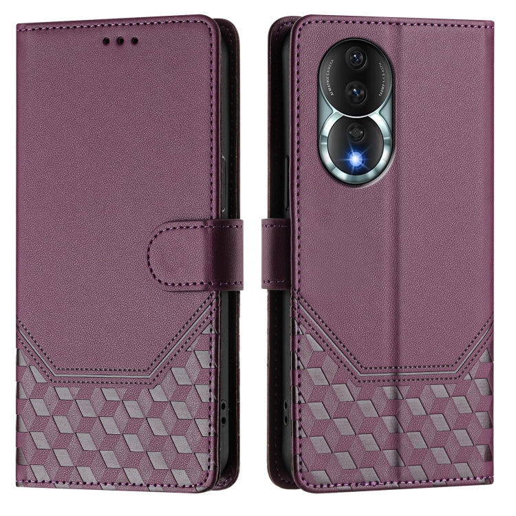 For Honor 80 5G Honeycomb Embossing RFID Leather Phone Case