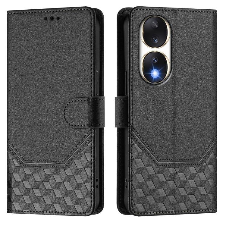 For Honor 90 5G Honeycomb Embossing RFID Leather Phone Case