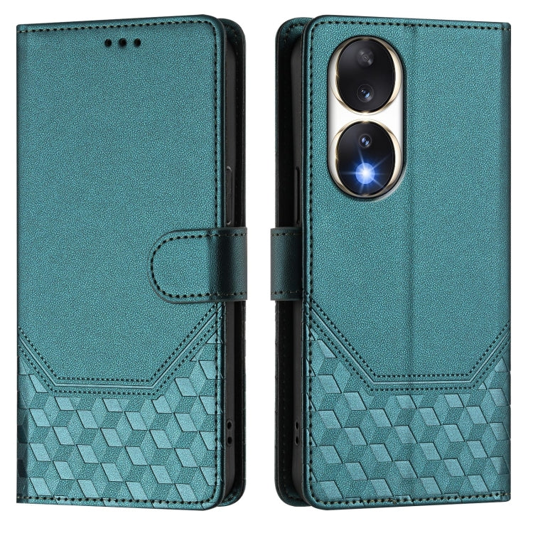 For Honor 90 5G Honeycomb Embossing RFID Leather Phone Case