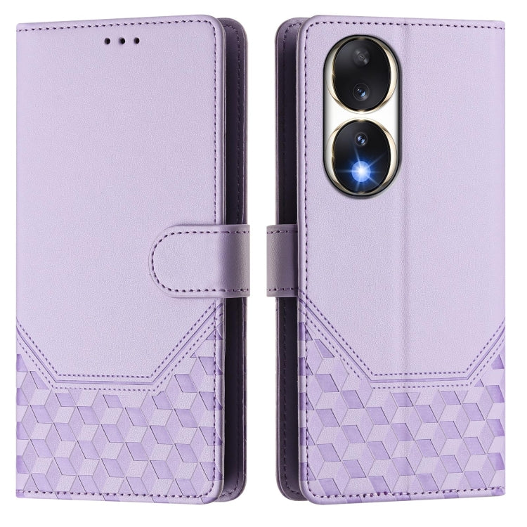 For Honor 90 5G Honeycomb Embossing RFID Leather Phone Case
