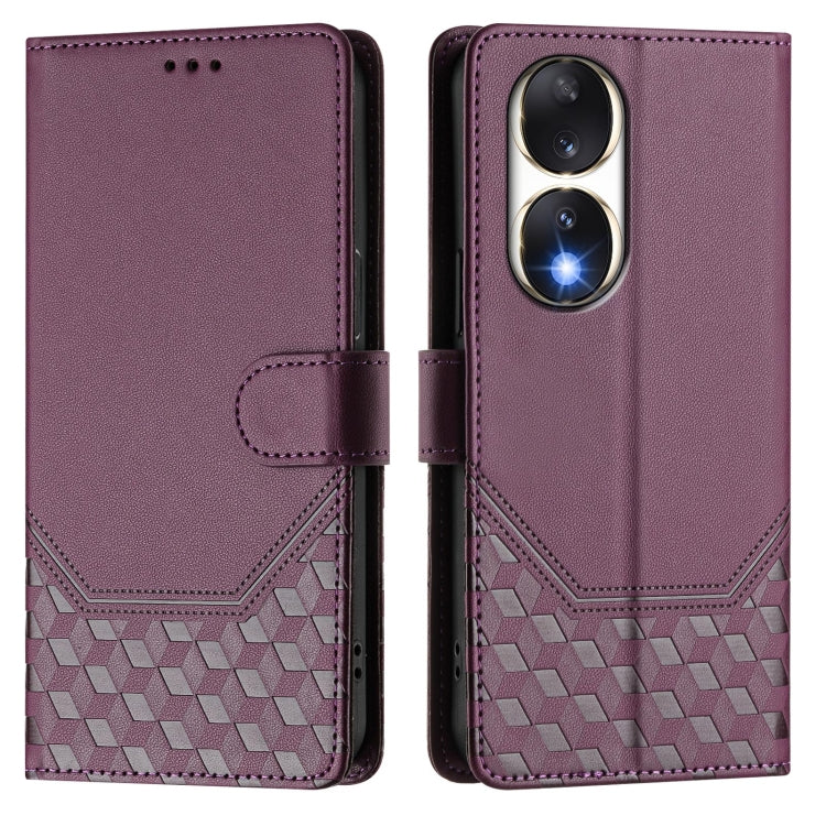 For Honor 90 5G Honeycomb Embossing RFID Leather Phone Case
