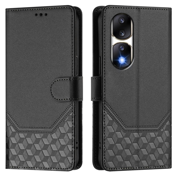 For Honor 90 Pro 5G Honeycomb Embossing RFID Leather Phone Case