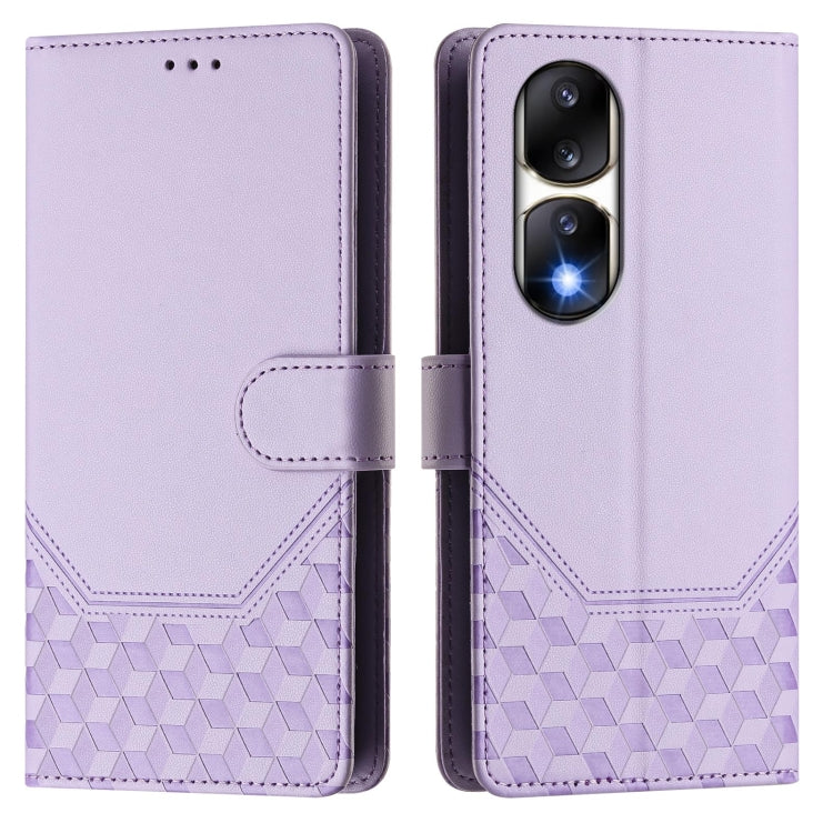 For Honor 90 Pro 5G Honeycomb Embossing RFID Leather Phone Case