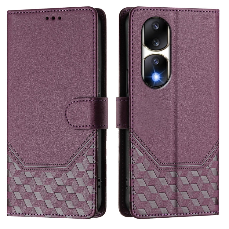 For Honor 90 Pro 5G Honeycomb Embossing RFID Leather Phone Case