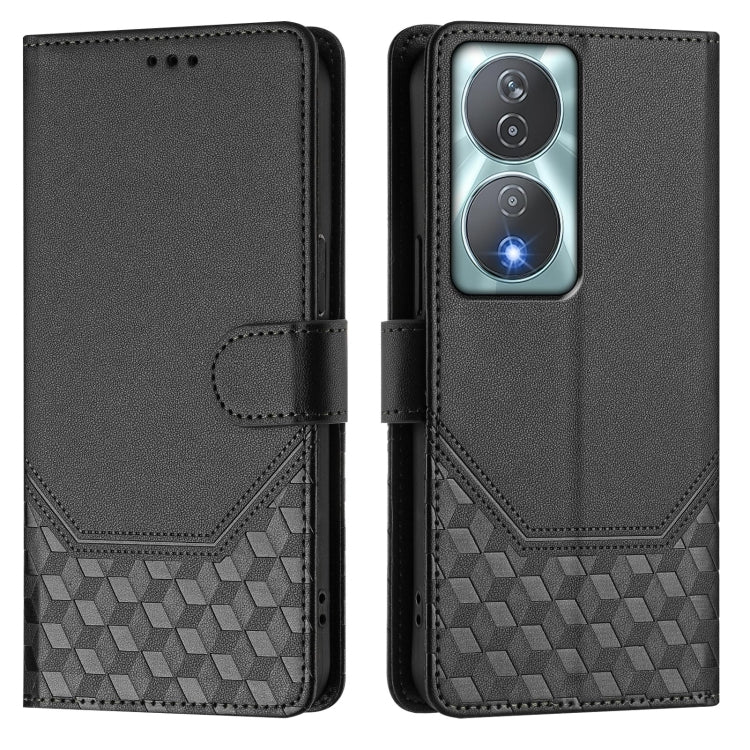 For Honor Play 50 Plus 5G Honeycomb Embossing RFID Leather Phone Case