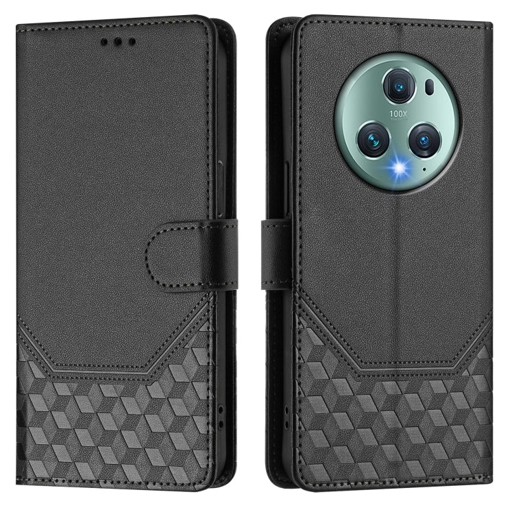For Honor Magic5 Pro Honeycomb Embossing RFID Leather Phone Case