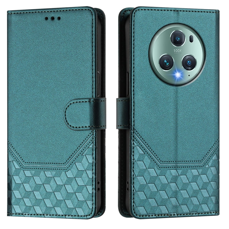 For Honor Magic5 Pro Honeycomb Embossing RFID Leather Phone Case