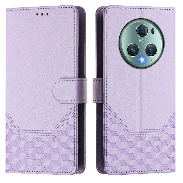 For Honor Magic5 Pro Honeycomb Embossing RFID Leather Phone Case