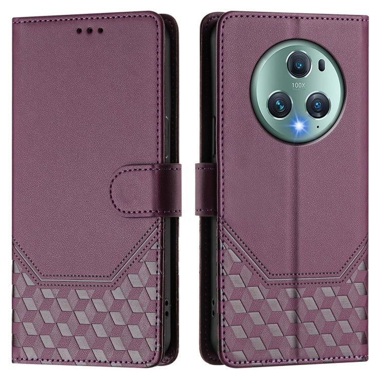For Honor Magic5 Pro Honeycomb Embossing RFID Leather Phone Case