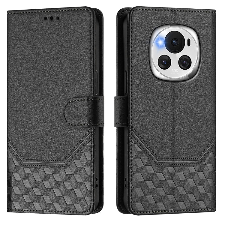 For Honor Magic6 5G Honeycomb Embossing RFID Leather Phone Case