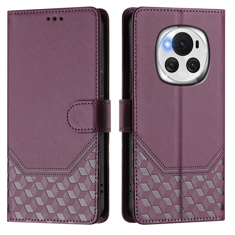 For Honor Magic6 5G Honeycomb Embossing RFID Leather Phone Case