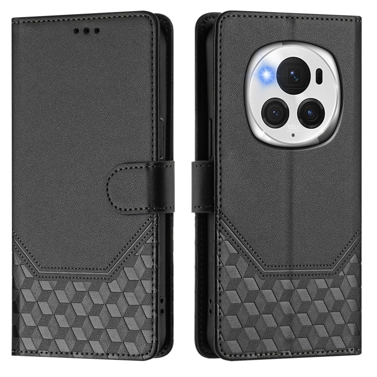 For Honor Magic6 Pro 5G Honeycomb Embossing RFID Leather Phone Case