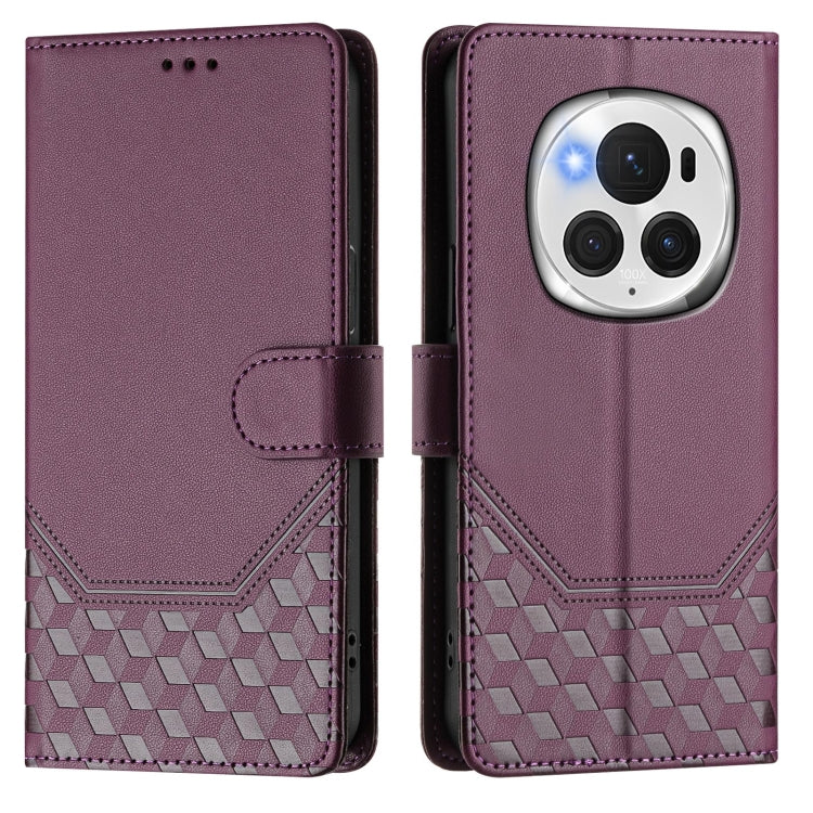 For Honor Magic6 Pro 5G Honeycomb Embossing RFID Leather Phone Case