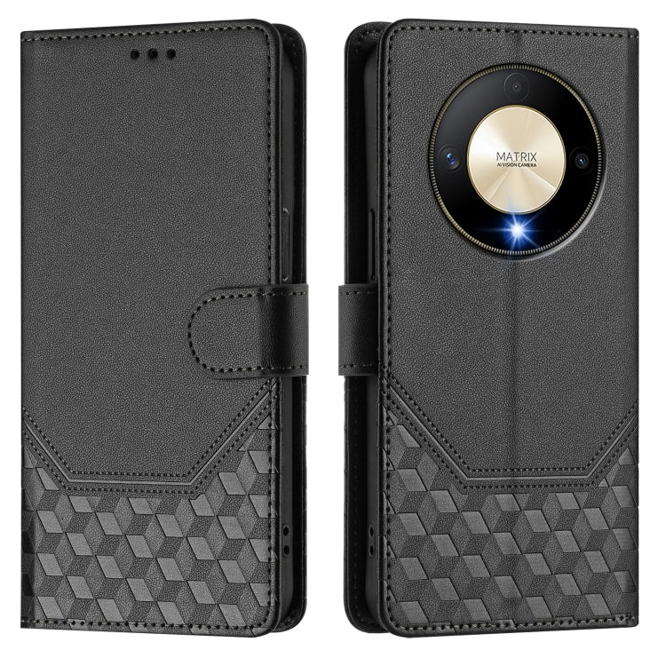 For Honor X9b 5G / Magic6 Lite 5G Honeycomb Embossing RFID Leather Phone Case