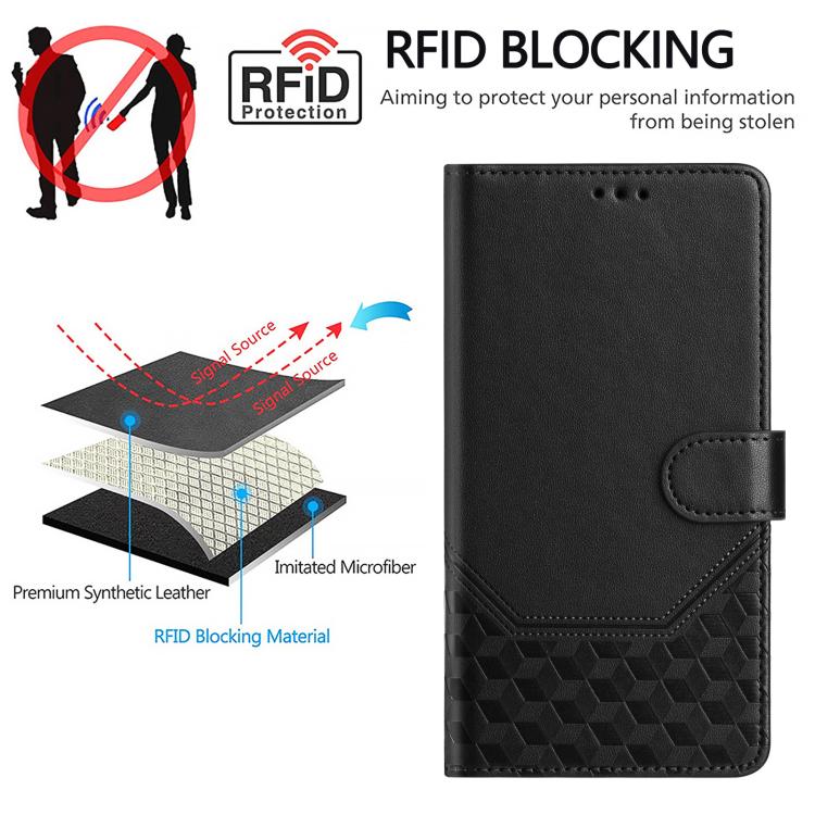 For Honor 300 5G Honeycomb Embossing RFID Leather Phone Case