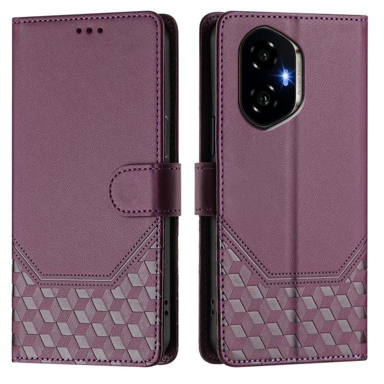 For Honor 300 5G Honeycomb Embossing RFID Leather Phone Case