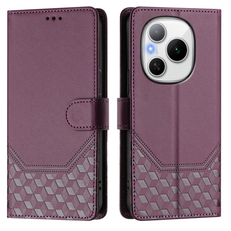 For Honor Power 5G Honeycomb Embossing RFID Leather Phone Case