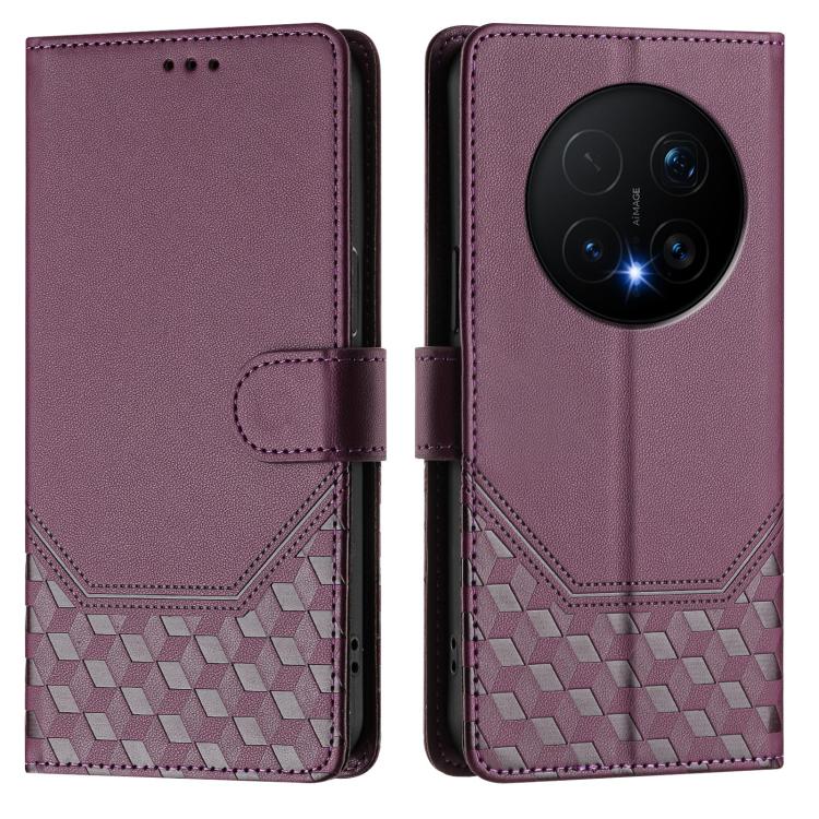 For Honor Magic8 Pro Honeycomb Embossing RFID Leather Phone Case