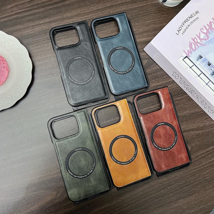 For Google Pixel 9 Pro Fold Crazy Horse Pattern Leather MagSafe Magnetic Phone Case