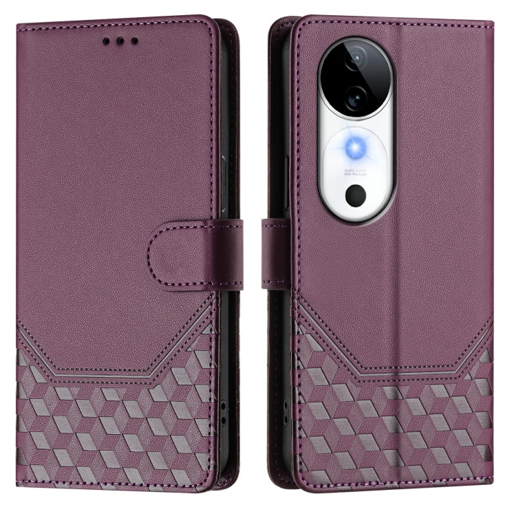 For vivo S19 Honeycomb Embossing RFID Leather Phone Case