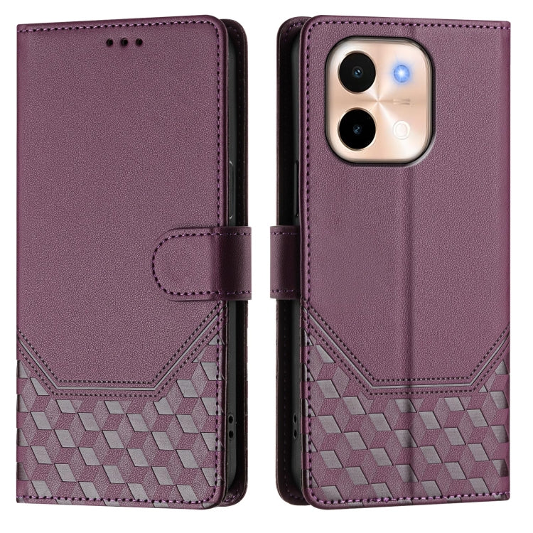 For vivo Y28 4G Honeycomb Embossing RFID Leather Phone Case